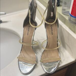 Bebe Silver and Gold Strappy Heels